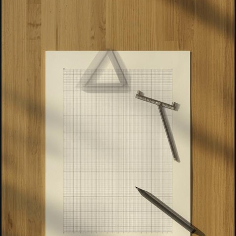 Foglio a quadretti con squadre da disegno tecnico